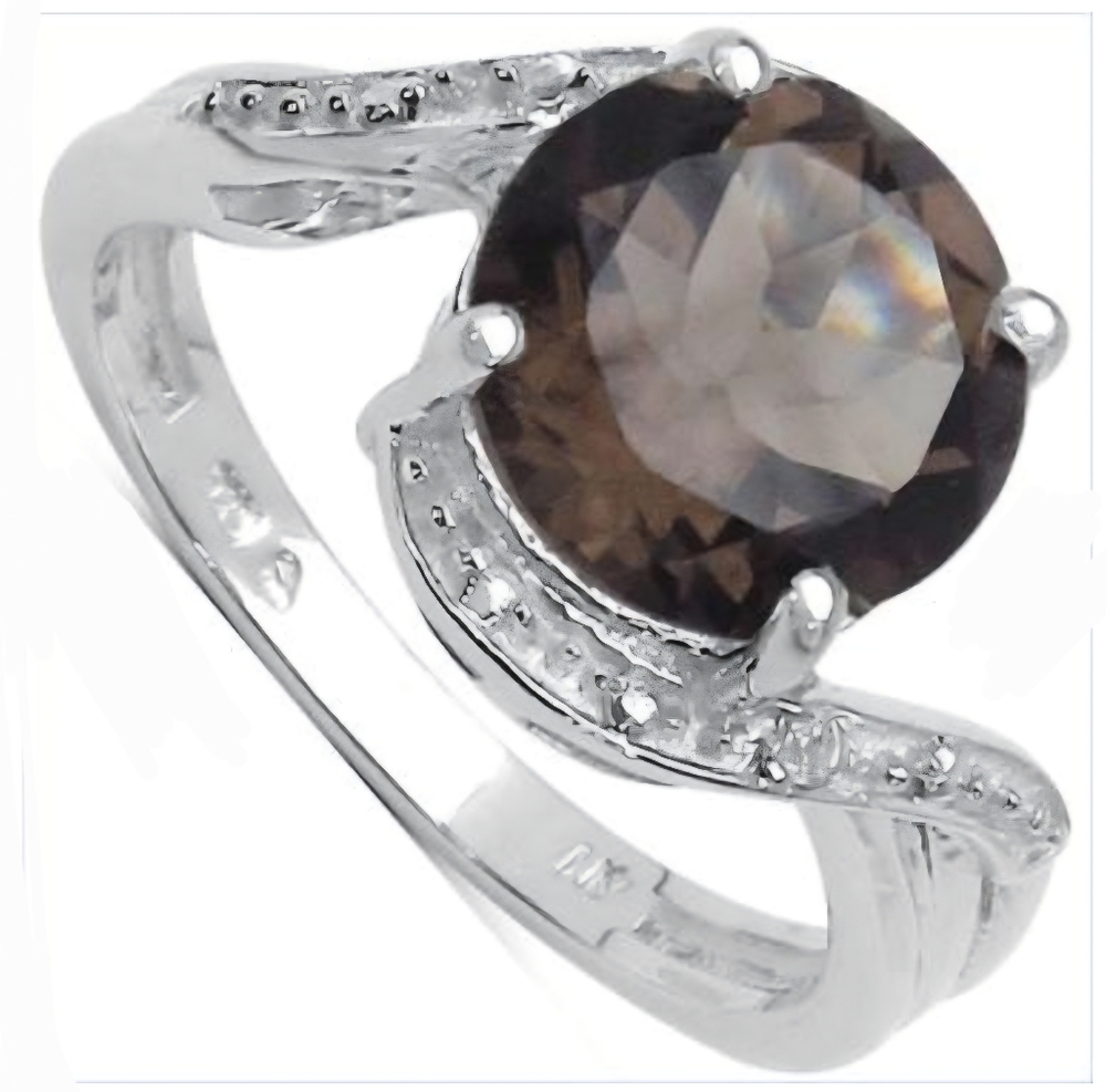 Stunning Womens White Gold Rhodium Over Sterling Silver 2.43 CTW Smokey Topaz